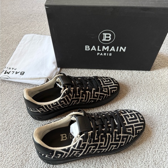Balmain Black and White Geometric Sneakers